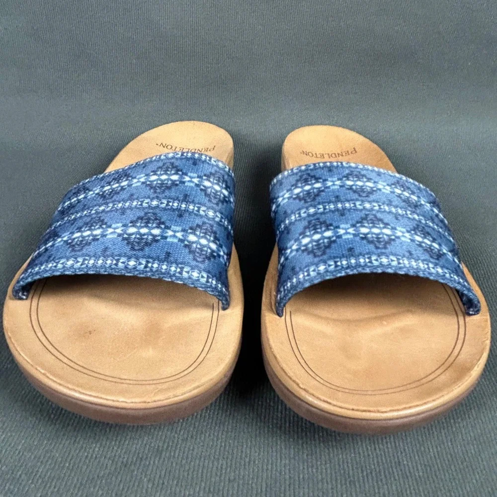 Pendleton‎ Desert Dawn Womens Blue Aztec Geo Slide Slip On Sandals Size 6M